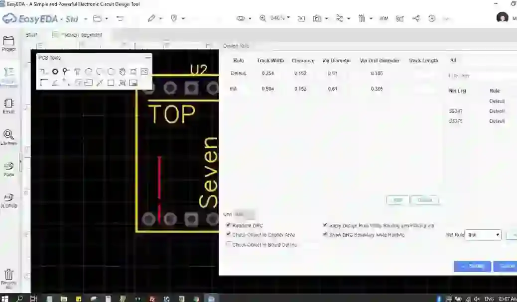 PCB design using easyEDA of How to change Track width in EasyEDA pcb design software